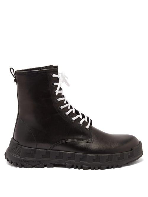 Matchesfashion.com Versace - Logo-plaque Leather Lace-up Boots - Mens - Black