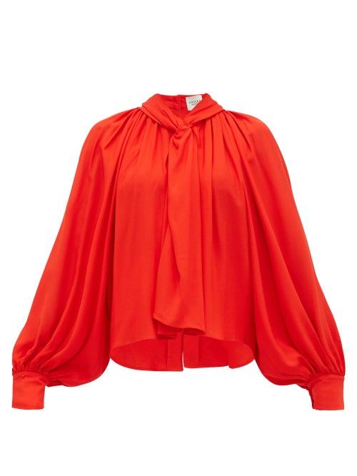 Matchesfashion.com A.w.a.k.e. Mode - Twist Front Gathered Crepe Blouse - Womens - Red