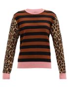 Matchesfashion.com Msgm - Striped And Leopard-jacquard Wool-blend Sweater - Womens - Brown Multi