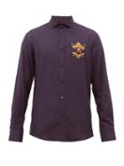 Matchesfashion.com Ralph Lauren Purple Label - Crest Embroidered Cotton Blend Shirt - Mens - Navy