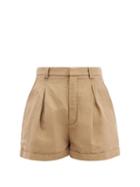 Matchesfashion.com Saint Laurent - Pleated Silk-blend Shorts - Womens - Dark Beige