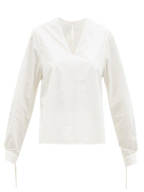 Matchesfashion.com Toogood - Bellringer V-neck Cotton-poplin Top - Womens - Ivory