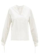 Matchesfashion.com Toogood - Bellringer V-neck Cotton-poplin Top - Womens - Ivory