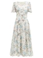 Matchesfashion.com Goat - Julip Floral-print Cotton-blend Organza Dress - Womens - Light Blue