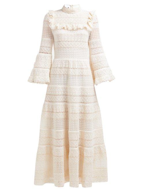 Matchesfashion.com Giambattista Valli - Ruffled Cotton Crochet Gown - Womens - Ivory