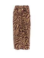 Matchesfashion.com Ganni - Knotted Tiger-print Silk-blend Satin Midi Skirt - Womens - Multi