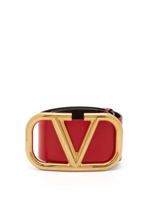 Matchesfashion.com Valentino - Oversized Monogram Buckle Leather Belt - Womens - Red