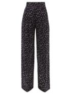 Ladies Rtw Chlo - High-rise Tulip-print Crepe Wide-leg Trousers - Womens - Navy