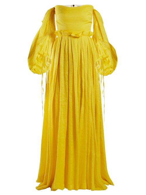 Matchesfashion.com Loewe - Ruffled Off The Shoulder Georgette Dress - Womens - Yellow