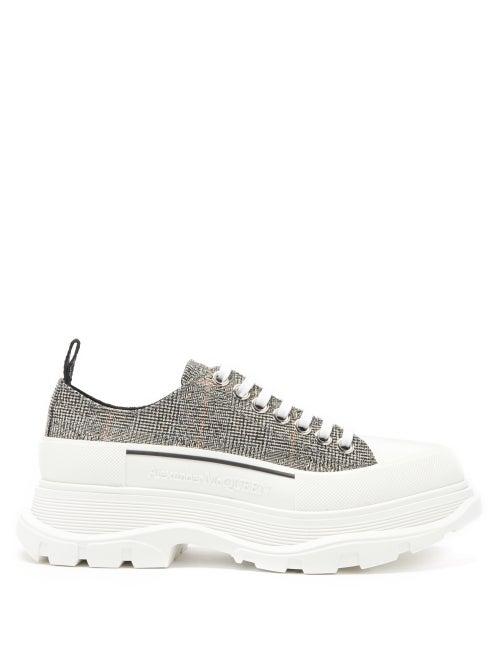 Matchesfashion.com Alexander Mcqueen - Tread Slick Exaggerated-sole Check Canvas Trainers - Womens - Multi