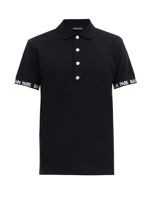 Matchesfashion.com Balmain - Logo Jacquard Cotton Polo Shirt - Mens - Black