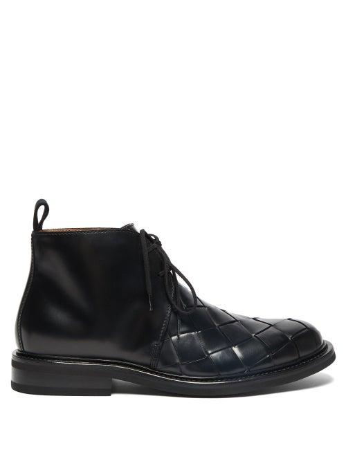 Matchesfashion.com Bottega Veneta - Intrecciato Leather Desert Boots - Mens - Black