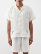 Harago - Cross-stitched Linen-voile Shirt - Mens - Cream Multi