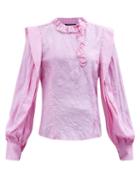 Isabel Marant - Chandra Ruffled Crinkled-silk Blouse - Womens - Pink