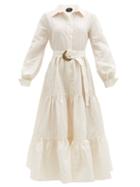 Matchesfashion.com Taller Marmo - Capri Belted Textured Silk-blend Shirt Dress - Womens - White