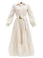 Matchesfashion.com Taller Marmo - Capri Belted Textured Silk-blend Shirt Dress - Womens - White