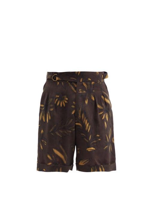 Matchesfashion.com Nanushka - Nagi Floral-print Belted Cupro Shorts - Mens - Black Multi
