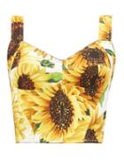 Matchesfashion.com Dolce & Gabbana - Sunflower Print Crepe Cropped Top - Womens - Yellow Multi