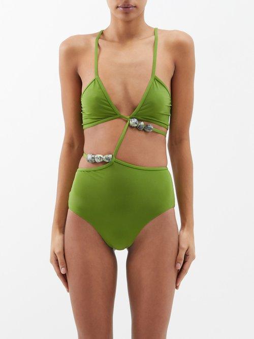 Christopher Esber - Displace Cutout Triangle Swimsuit - Womens - Green