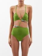 Christopher Esber - Displace Cutout Triangle Swimsuit - Womens - Green