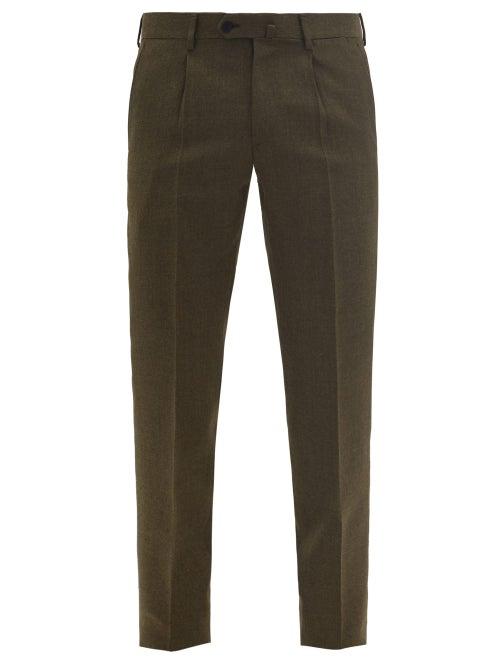 Matchesfashion.com Caruso - Slim-leg Wool-fresco Suit Trousers - Mens - Dark Green