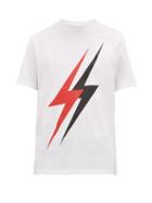 Matchesfashion.com Neil Barrett - Lightning Bolt Print Cotton T Shirt - Mens - White