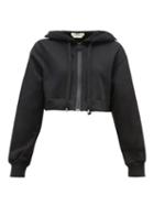 Matchesfashion.com Fendi - Logo Stripe Cotton Blend Cropped Hooded Sweatshirt - Womens - Black