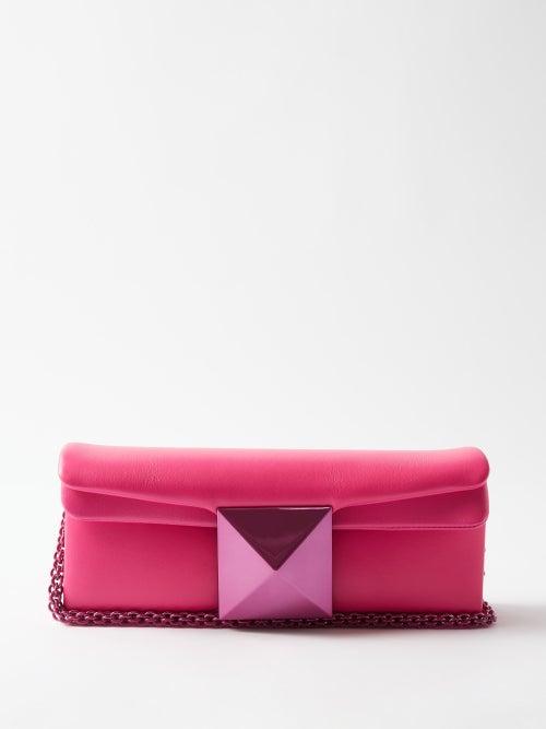 Valentino Garavani - One Stud Leather Clutch Bag - Womens - Fuchsia
