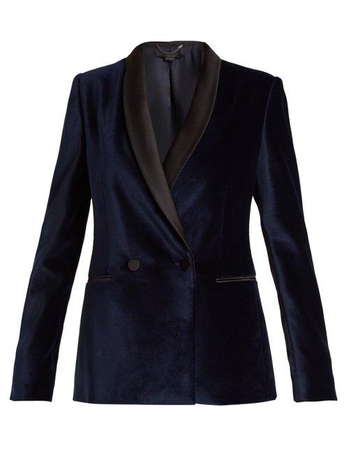 Matchesfashion.com Stella Mccartney - Double Breasted Velvet Jacket - Womens - Navy