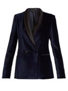 Matchesfashion.com Stella Mccartney - Double Breasted Velvet Jacket - Womens - Navy