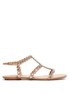 Matchesfashion.com Aquazzura - Tequila Crystal Embellished T Bar Leather Sandals - Womens - Nude
