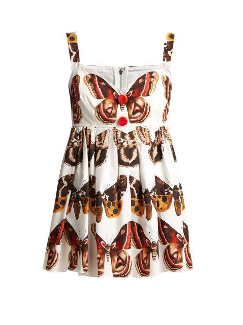 Matchesfashion.com Dolce & Gabbana - Butterfly Print Cotton Top - Womens - Brown White