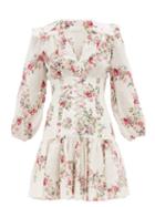 Matchesfashion.com Zimmermann - Honour Floral Print Corset Linen Mini Dress - Womens - Cream