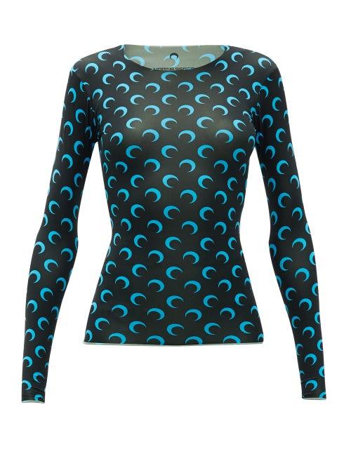 Matchesfashion.com Marine Serre - Crescent Moon-print Stretch-jersey Top - Womens - Black Blue