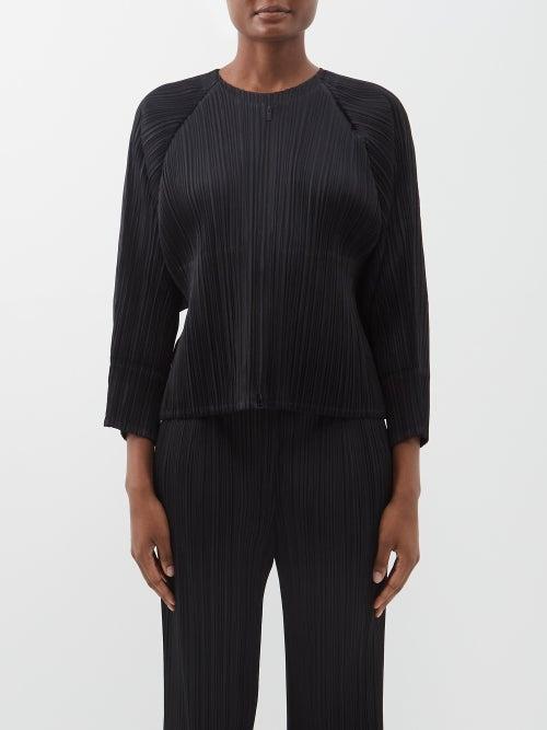 Pleats Please Issey Miyake - Raglan-sleeve Technical-pleated Jacket - Womens - Black