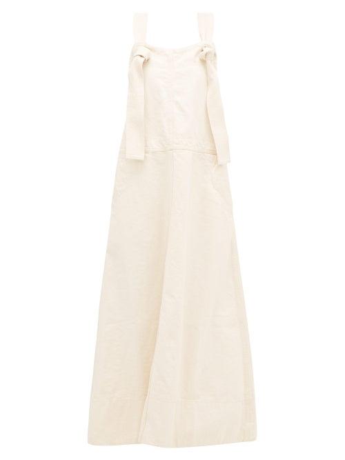Matchesfashion.com Jil Sander - Knotted-strap Denim Dungaree Dress - Womens - Ivory