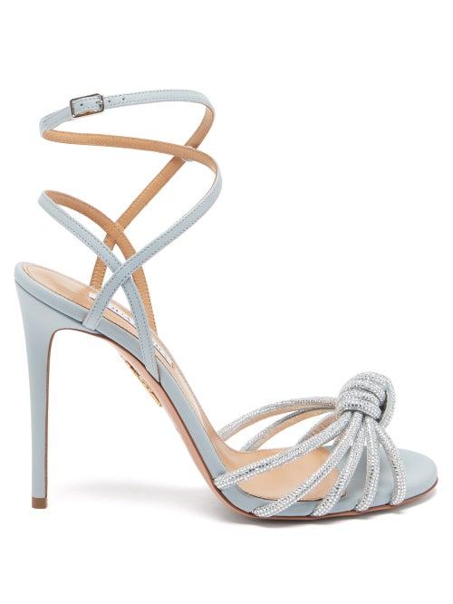 Aquazzura - Celeste 105 Knotted Leather Sandals - Womens - Light Blue