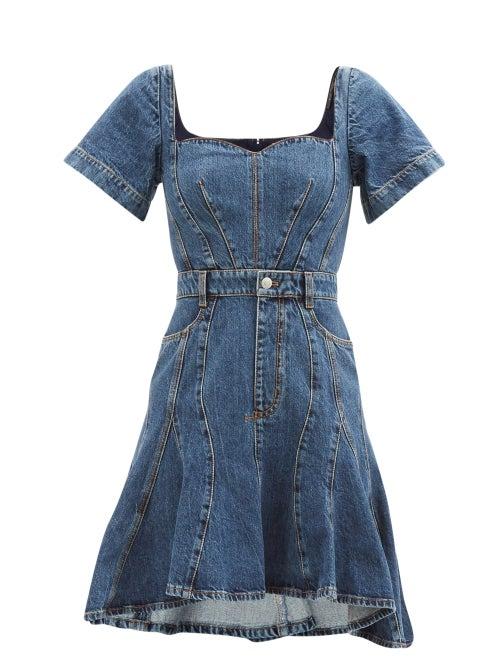 Alexander Mcqueen - Square-neck Cotton-denim Mini Dress - Womens - Denim