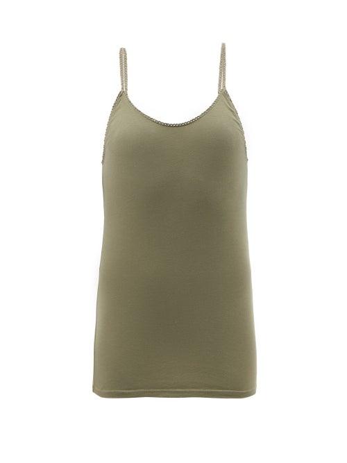 Matchesfashion.com Domi - Rickrack-trim Organic-cotton Blend Jersey Camisole - Womens - Khaki