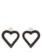 Matchesfashion.com Carolina Herrera - Beaded Heart Drop Earrings - Womens - Black