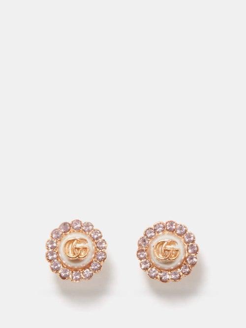 Gucci - Gg Marmont Crystal Stud Earrings - Womens - Pink Multi