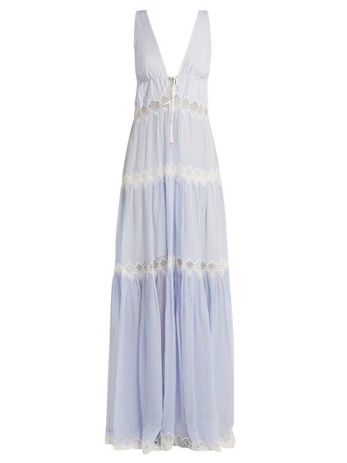 Matchesfashion.com Jonathan Simkhai - Lace Embellished Silk Maxi Dress - Womens - Light Blue