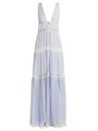 Matchesfashion.com Jonathan Simkhai - Lace Embellished Silk Maxi Dress - Womens - Light Blue
