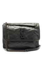 Matchesfashion.com Saint Laurent - Niki Ysl-plaque Medium Crinkled-leather Bag - Womens - Grey