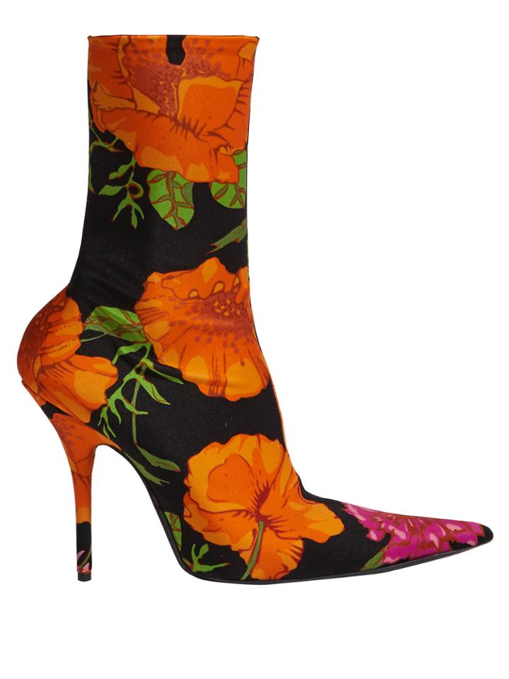 Balenciaga Knife Point-toe Floral-print Ankle Boots