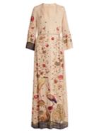 Vilshenko Jill Crane And Botanical-print Silk Gown