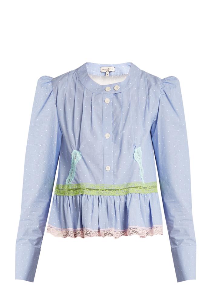 Natasha Zinko Gingham Lace-trimmed Cotton Blouse