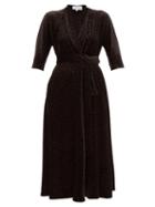 Matchesfashion.com Luisa Beccaria - Wrap Effect Polka Dot Print Velvet Midi Dress - Womens - Black Gold