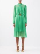 Gucci - Pleated-panel Silk-georgette Dress - Womens - Green