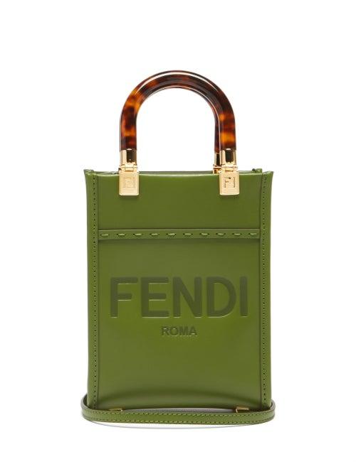 Fendi - Sunshine Logo-debossed Leather Cross-body Bag - Womens - Dark Green